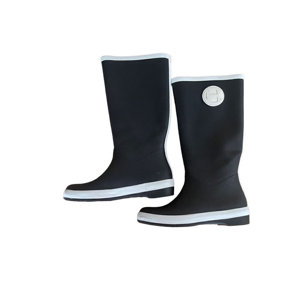 Cole Haan Womens Black Patent Leather Waterproof Tall Rain Boots Size 6